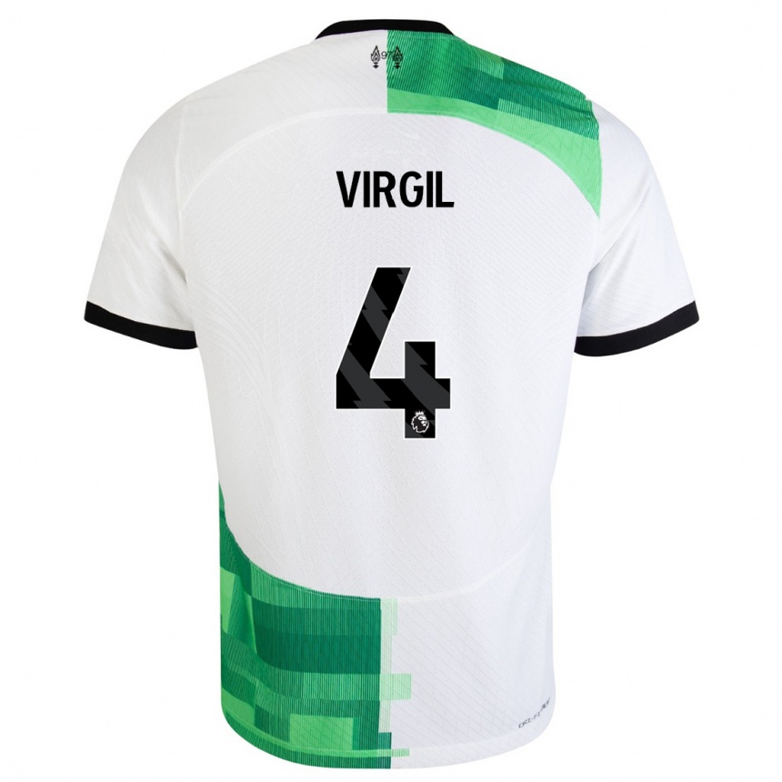 Herren Fußball Virgil Van Dijk #4 Weiß Grün Auswärtstrikot Trikot 2023/24 T-Shirt Luxemburg