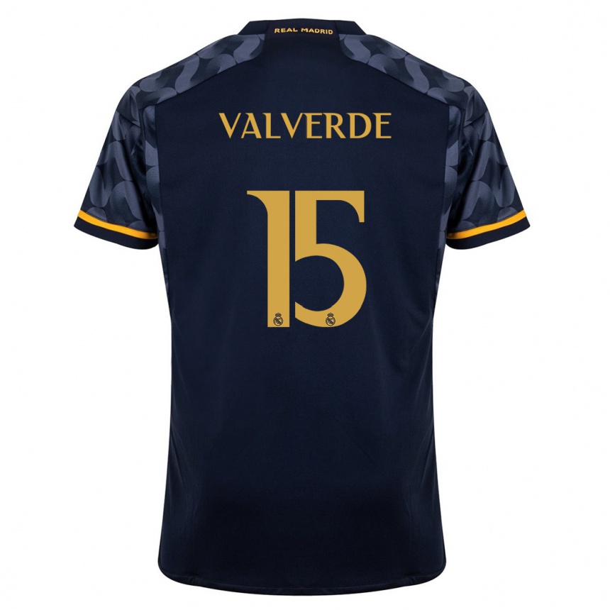 Herren Fußball Federico Valverde #15 Dunkelblau Auswärtstrikot Trikot 2023/24 T-Shirt Luxemburg