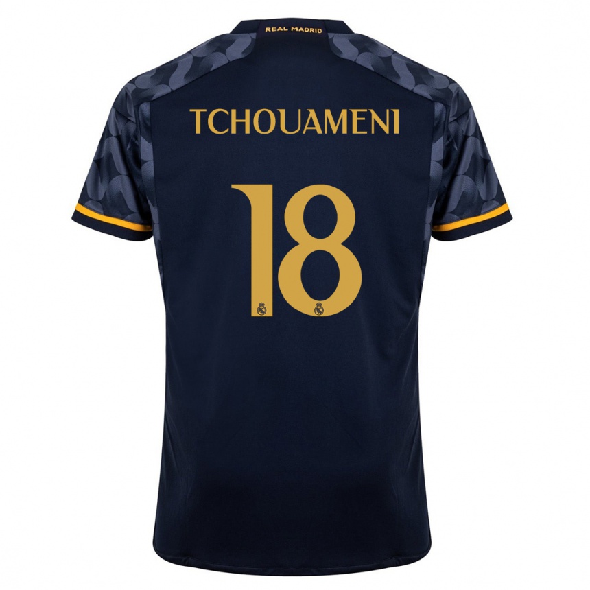 Herren Fußball Aurelien Tchouameni #18 Dunkelblau Auswärtstrikot Trikot 2023/24 T-Shirt Luxemburg