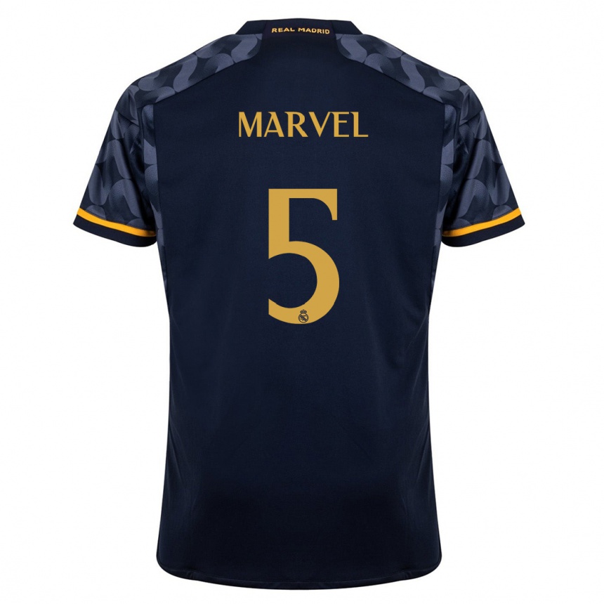 Herren Fußball Marvel #5 Dunkelblau Auswärtstrikot Trikot 2023/24 T-Shirt Luxemburg