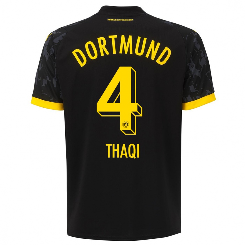 Herren Fußball Albin Thaqi #4 Schwarz Auswärtstrikot Trikot 2023/24 T-Shirt Luxemburg