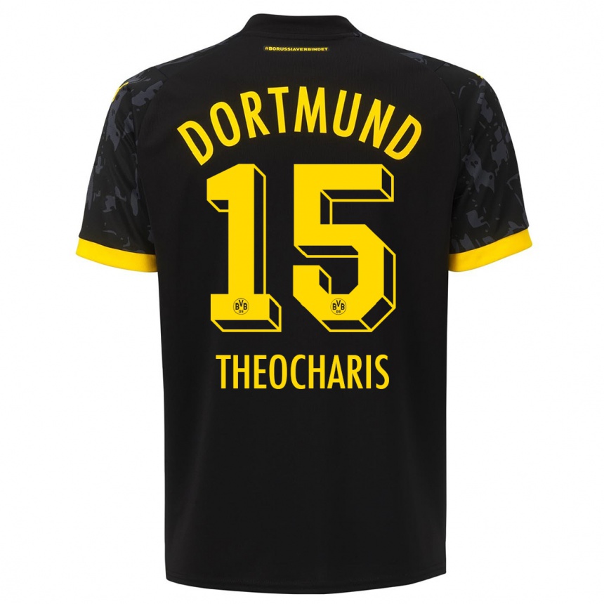 Herren Fußball Elefterios Theocharis #15 Schwarz Auswärtstrikot Trikot 2023/24 T-Shirt Luxemburg