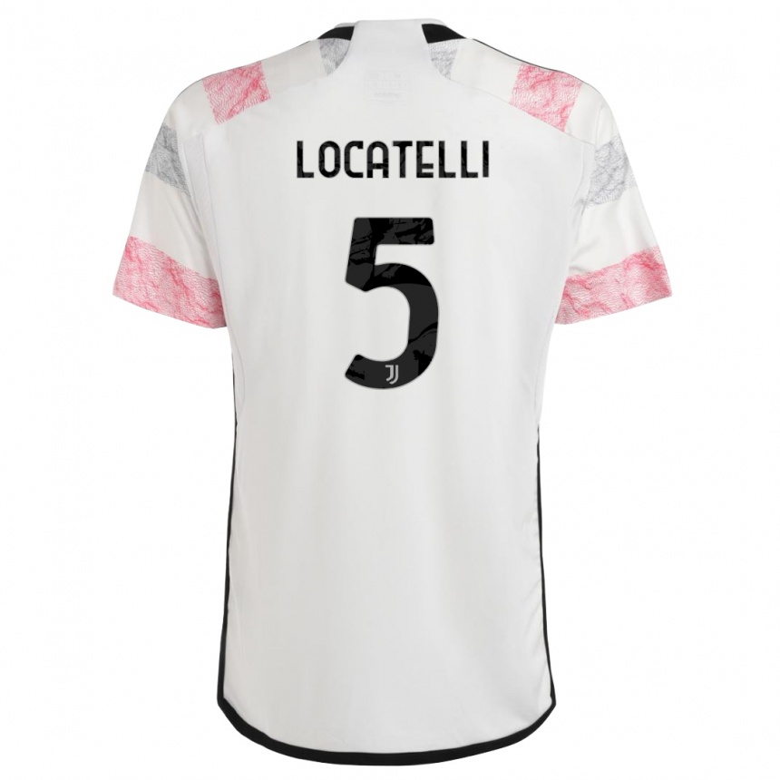 Herren Fußball Manuel Locatelli #5 Weiß Rosa Auswärtstrikot Trikot 2023/24 T-Shirt Luxemburg