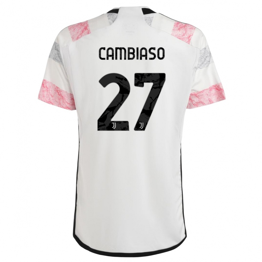 Herren Fußball Andrea Cambiaso #27 Weiß Rosa Auswärtstrikot Trikot 2023/24 T-Shirt Luxemburg