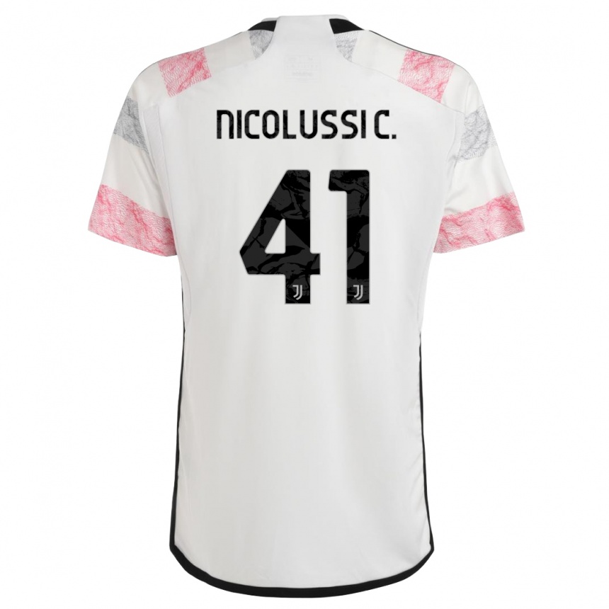 Herren Fußball Hans Nicolussi Caviglia #41 Weiß Rosa Auswärtstrikot Trikot 2023/24 T-Shirt Luxemburg