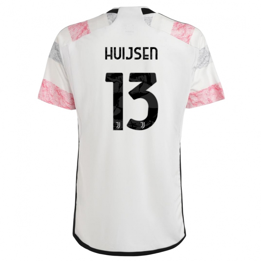 Herren Fußball Dean Huijsen #13 Weiß Rosa Auswärtstrikot Trikot 2023/24 T-Shirt Luxemburg