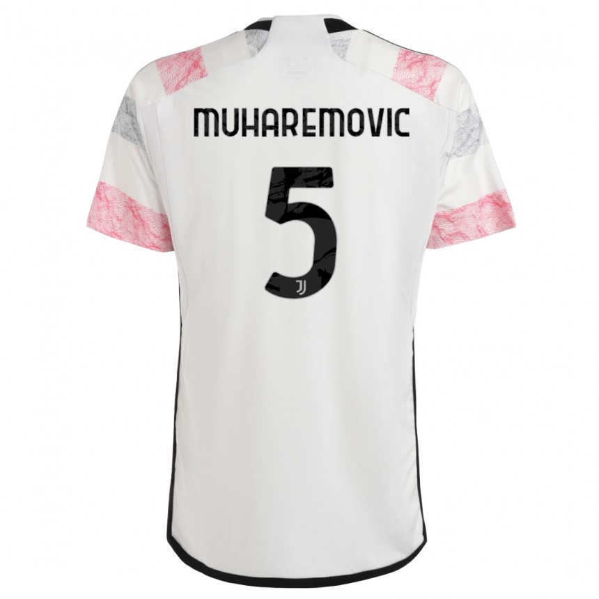 Herren Fußball Tarik Muharemovic #5 Weiß Rosa Auswärtstrikot Trikot 2023/24 T-Shirt Luxemburg