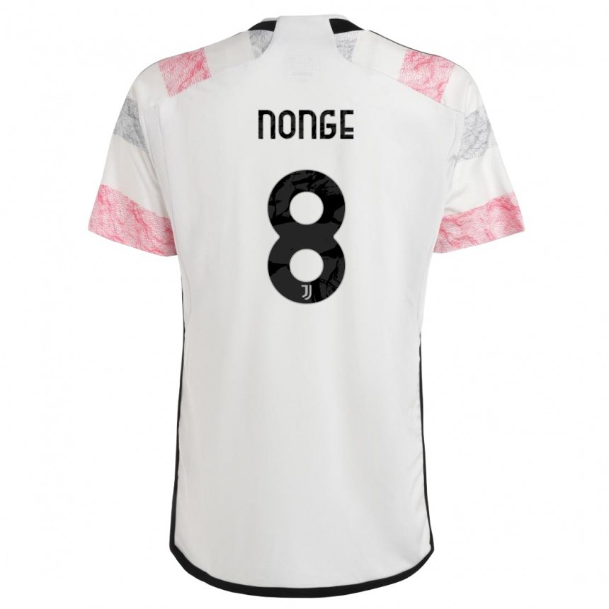 Herren Fußball Joseph Nonge #8 Weiß Rosa Auswärtstrikot Trikot 2023/24 T-Shirt Luxemburg