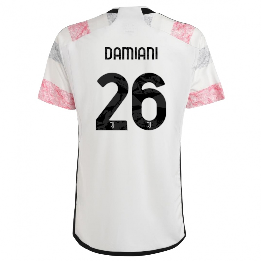 Herren Fußball Samuele Damiani #26 Weiß Rosa Auswärtstrikot Trikot 2023/24 T-Shirt Luxemburg