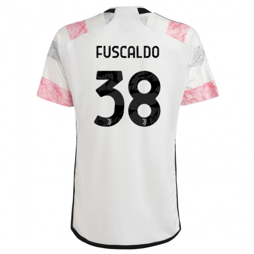 Herren Fußball Matteo Fuscaldo #38 Weiß Rosa Auswärtstrikot Trikot 2023/24 T-Shirt Luxemburg