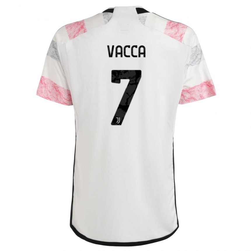 Herren Fußball Alessio Vacca #7 Weiß Rosa Auswärtstrikot Trikot 2023/24 T-Shirt Luxemburg