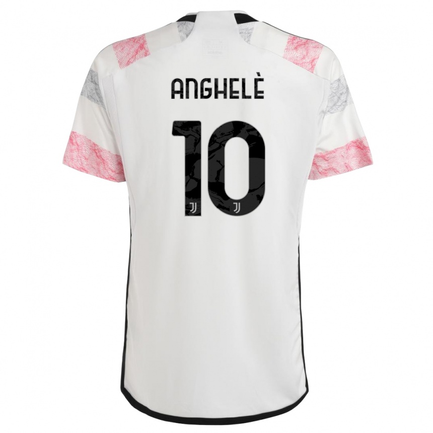 Herren Fußball Lorenzo Anghelè #10 Weiß Rosa Auswärtstrikot Trikot 2023/24 T-Shirt Luxemburg