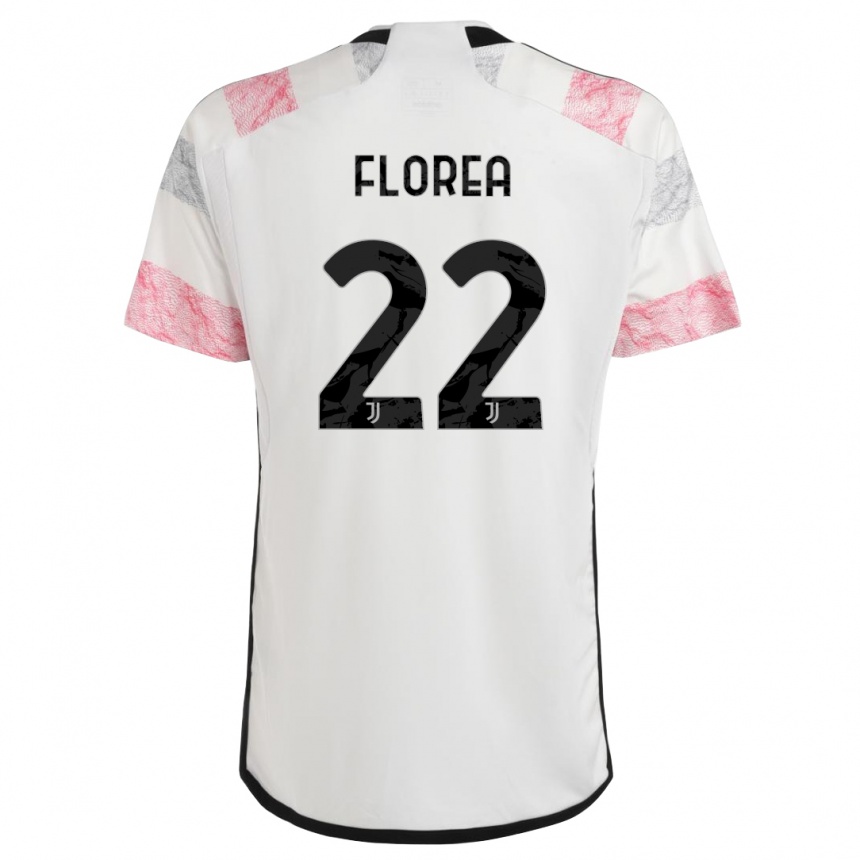 Herren Fußball Andrei Florea #22 Weiß Rosa Auswärtstrikot Trikot 2023/24 T-Shirt Luxemburg