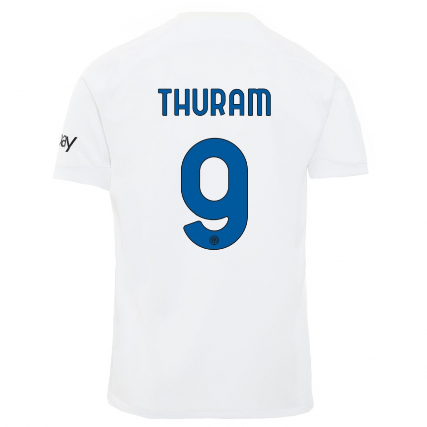 Herren Fußball Marcus Thuram #9 Weiß Auswärtstrikot Trikot 2023/24 T-Shirt Luxemburg