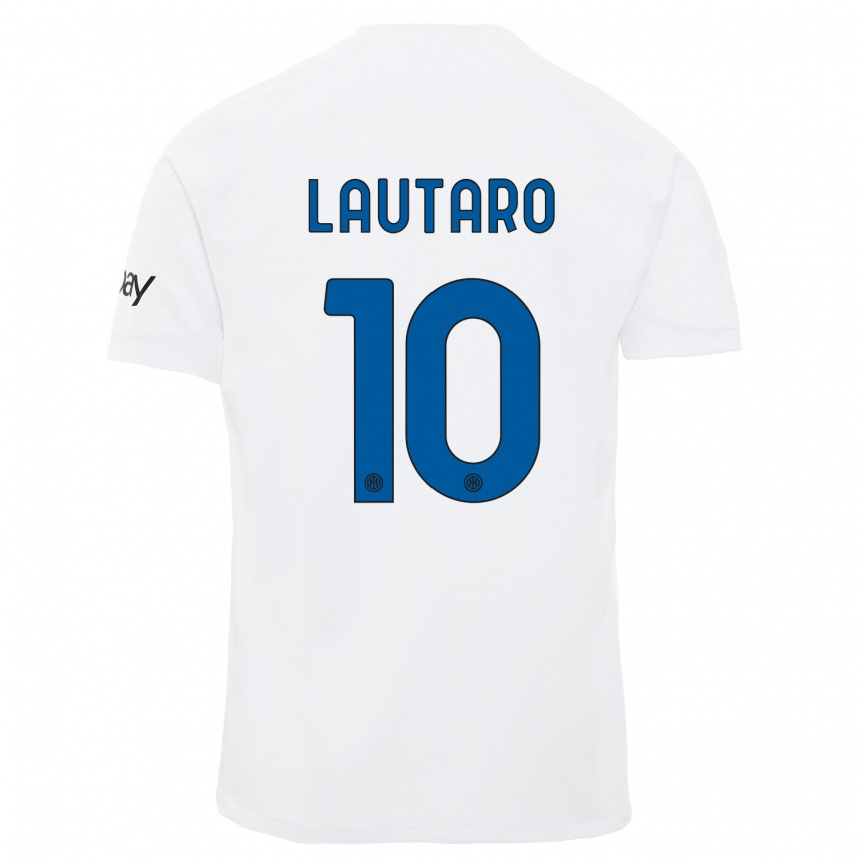 Herren Fußball Lautaro Martinez #10 Weiß Auswärtstrikot Trikot 2023/24 T-Shirt Luxemburg