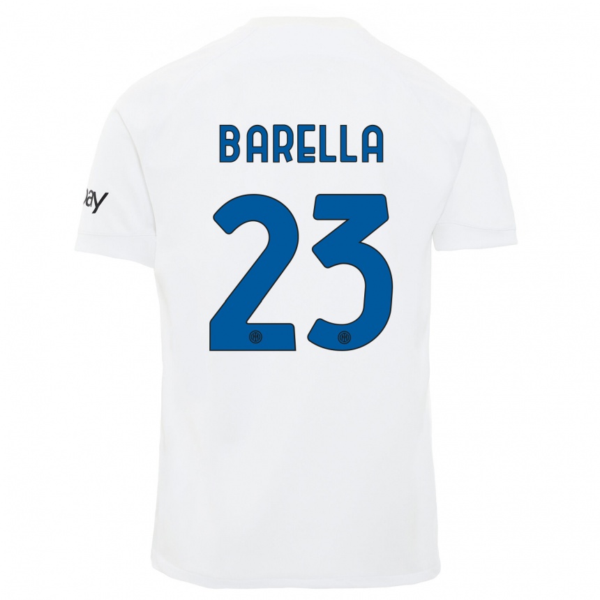 Herren Fußball Nicolo Barella #23 Weiß Auswärtstrikot Trikot 2023/24 T-Shirt Luxemburg