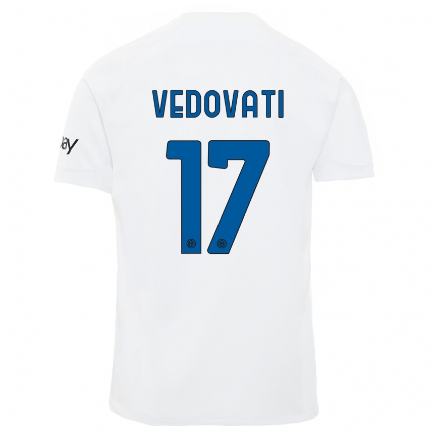 Herren Fußball Gabriele Vedovati #17 Weiß Auswärtstrikot Trikot 2023/24 T-Shirt Luxemburg