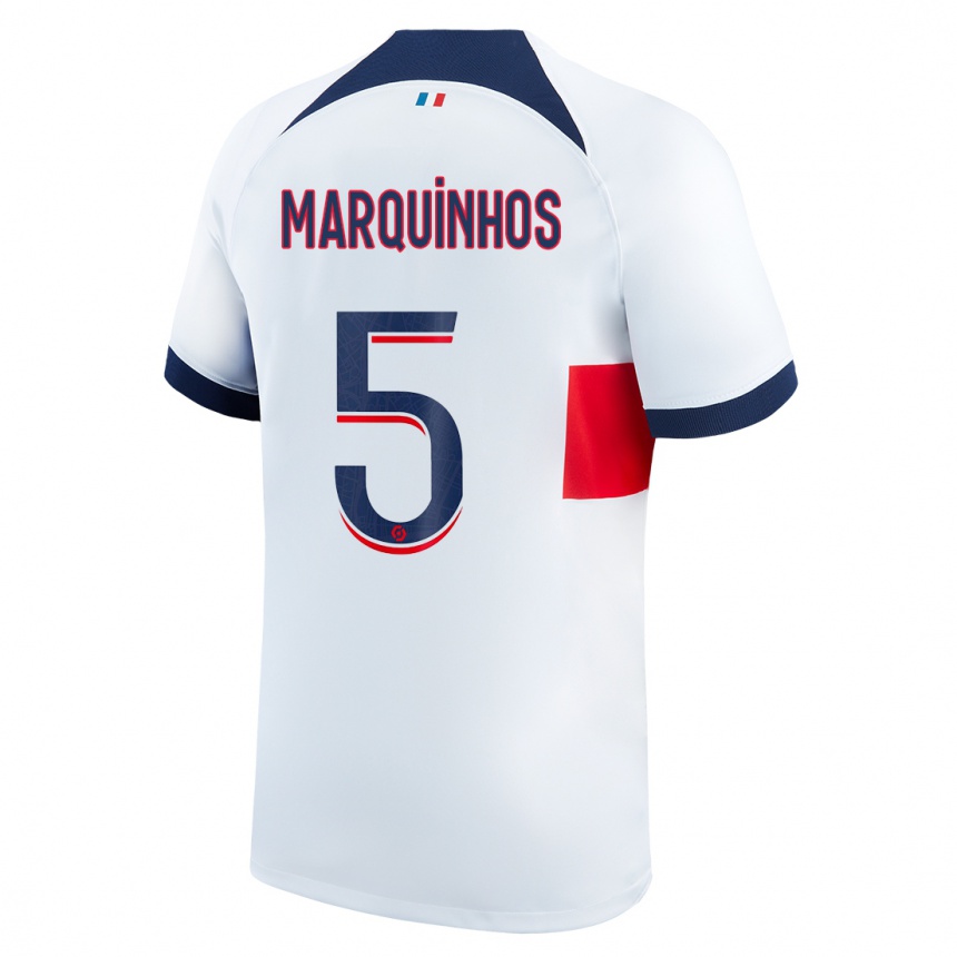 Herren Fußball Marquinhos #5 Weiß Auswärtstrikot Trikot 2023/24 T-Shirt Luxemburg