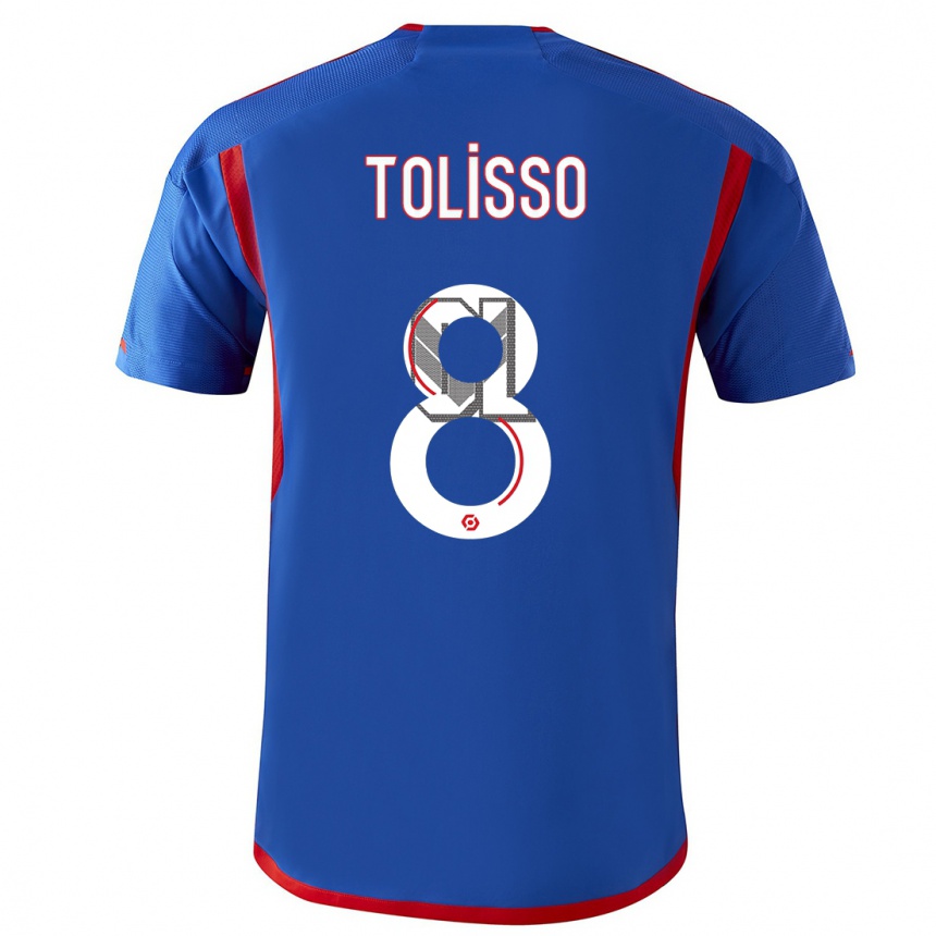 Herren Fußball Corentin Tolisso #8 Blau Rot Auswärtstrikot Trikot 2023/24 T-Shirt Luxemburg