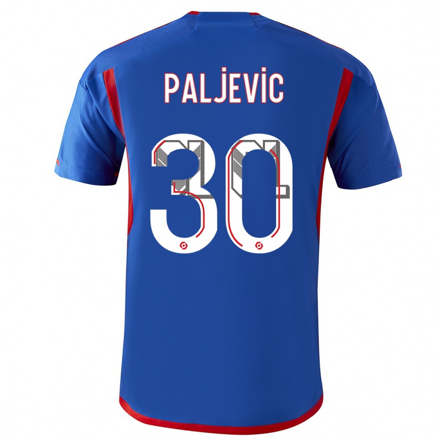Herren Fußball Alyssia Paljevic #30 Blau Rot Auswärtstrikot Trikot 2023/24 T-Shirt Luxemburg