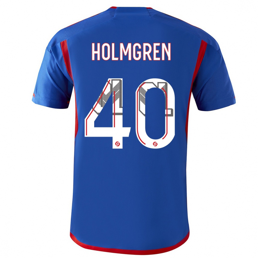 Herren Fußball Emma Holmgren #40 Blau Rot Auswärtstrikot Trikot 2023/24 T-Shirt Luxemburg