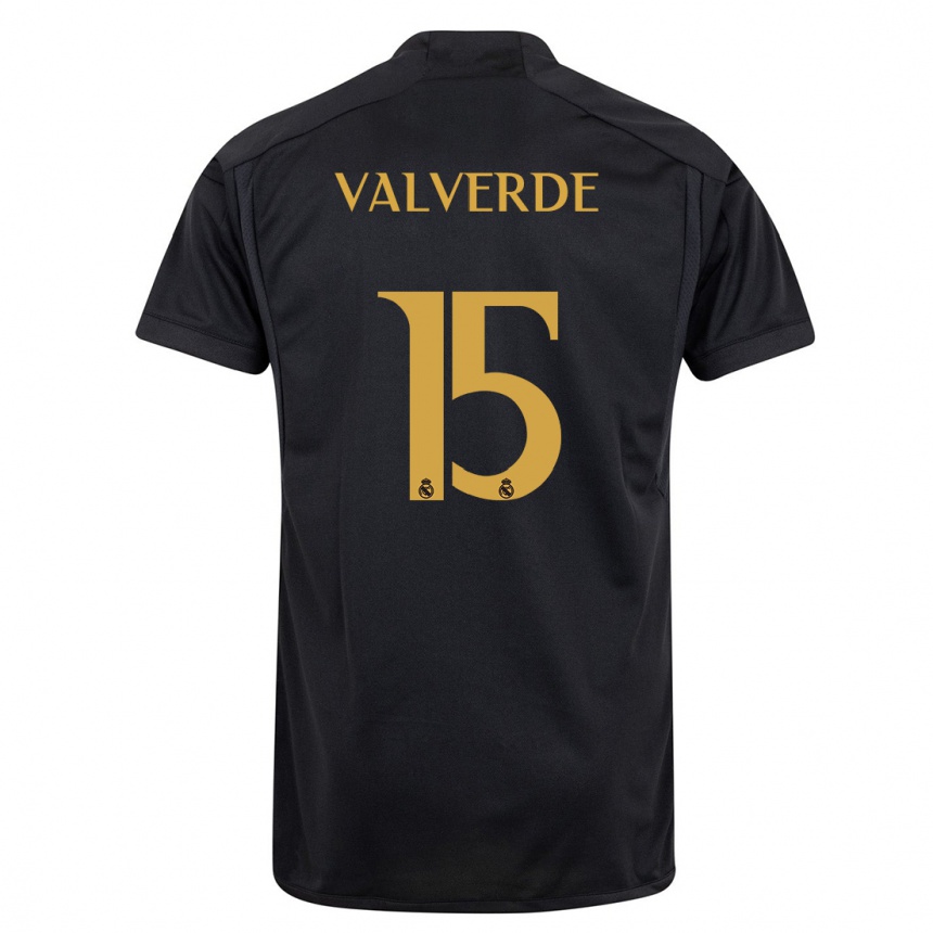 Herren Fußball Federico Valverde #15 Schwarz Ausweichtrikot Trikot 2023/24 T-Shirt Luxemburg