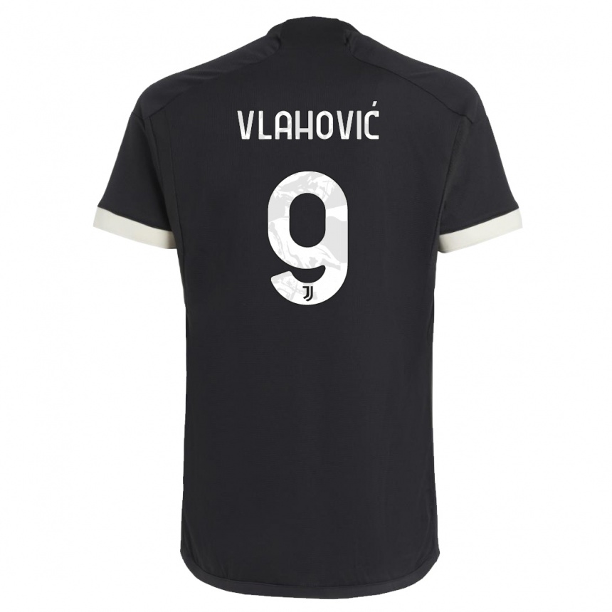 Herren Fußball Dusan Vlahovic #9 Schwarz Ausweichtrikot Trikot 2023/24 T-Shirt Luxemburg