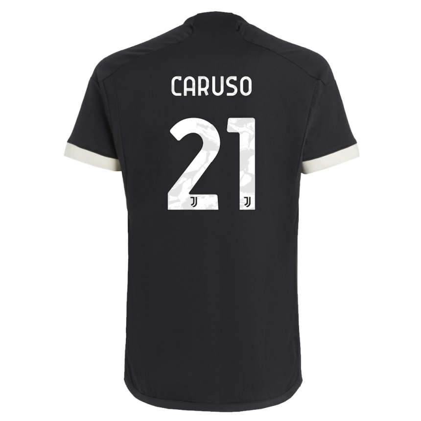 Herren Fußball Arianna Caruso #21 Schwarz Ausweichtrikot Trikot 2023/24 T-Shirt Luxemburg