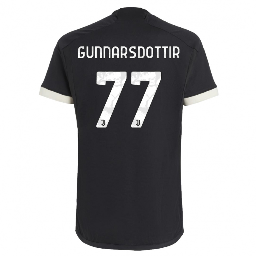 Herren Fußball Sara Bjork Gunnarsdottir #77 Schwarz Ausweichtrikot Trikot 2023/24 T-Shirt Luxemburg