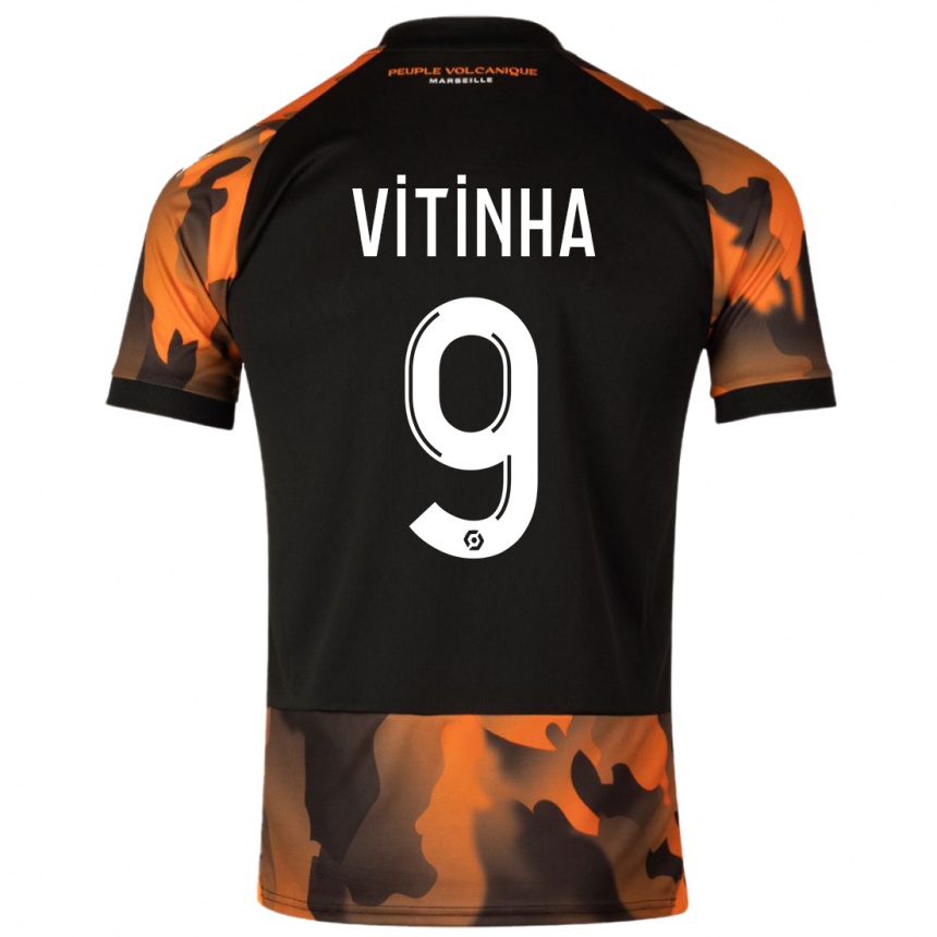 Herren Fußball Vitinha #9 Schwarzorange Ausweichtrikot Trikot 2023/24 T-Shirt Luxemburg