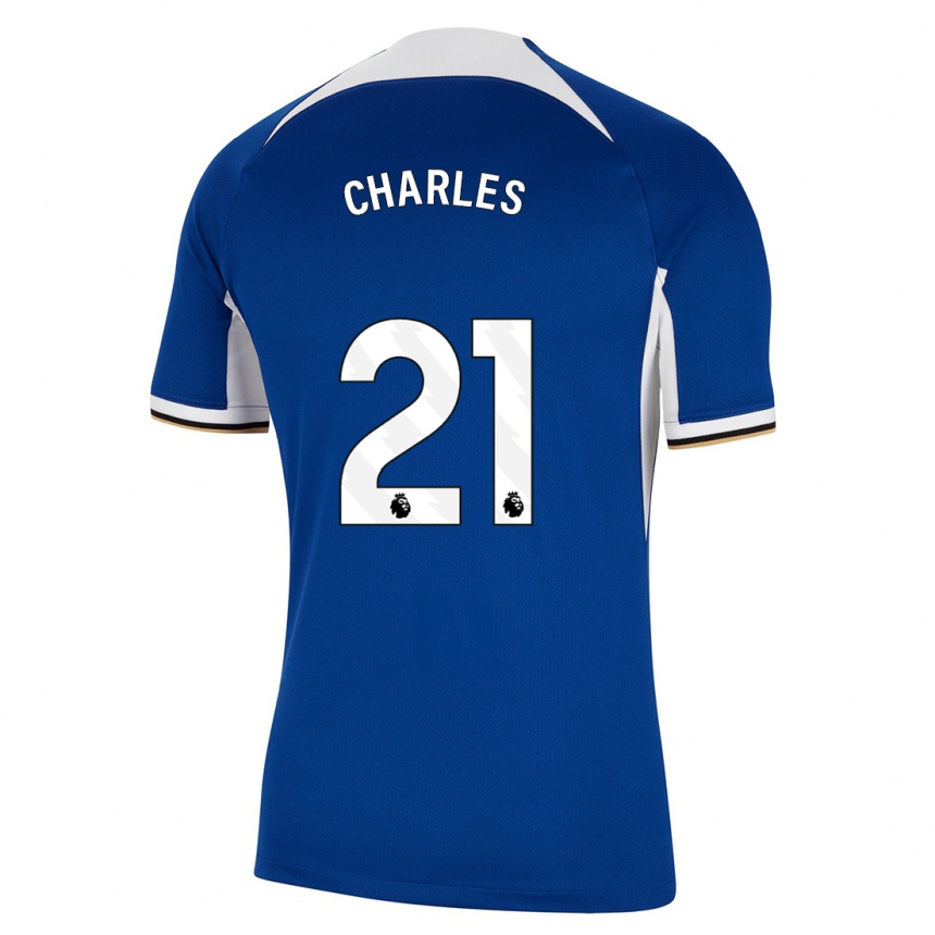 Damen Fußball Niamh Charles #21 Blau Heimtrikot Trikot 2023/24 T-Shirt Luxemburg