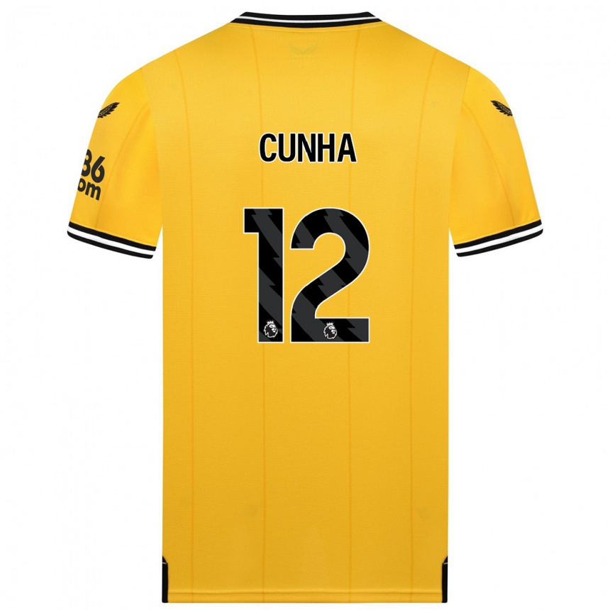 Damen Fußball Matheus Cunha #12 Gelb Heimtrikot Trikot 2023/24 T-Shirt Luxemburg