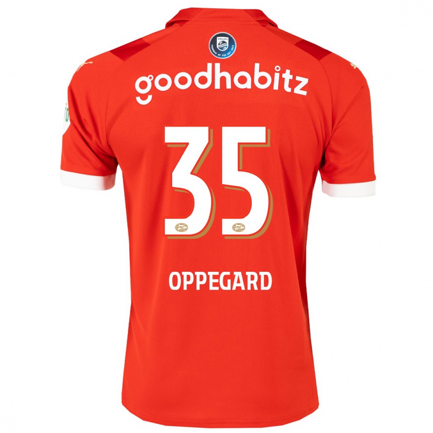 Damen Fußball Fredrik Oppegard #35 Rot Heimtrikot Trikot 2023/24 T-Shirt Luxemburg