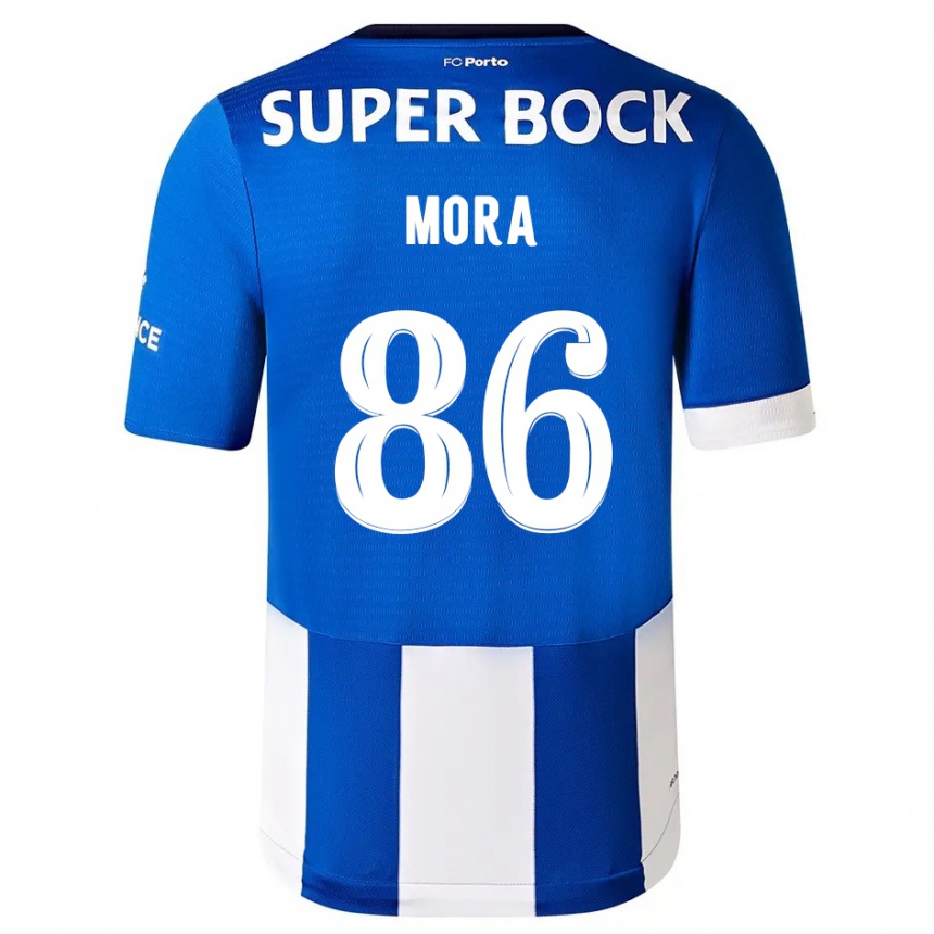 Damen Fußball Rodrigo Mora #86 Blau Weiss Heimtrikot Trikot 2023/24 T-Shirt Luxemburg