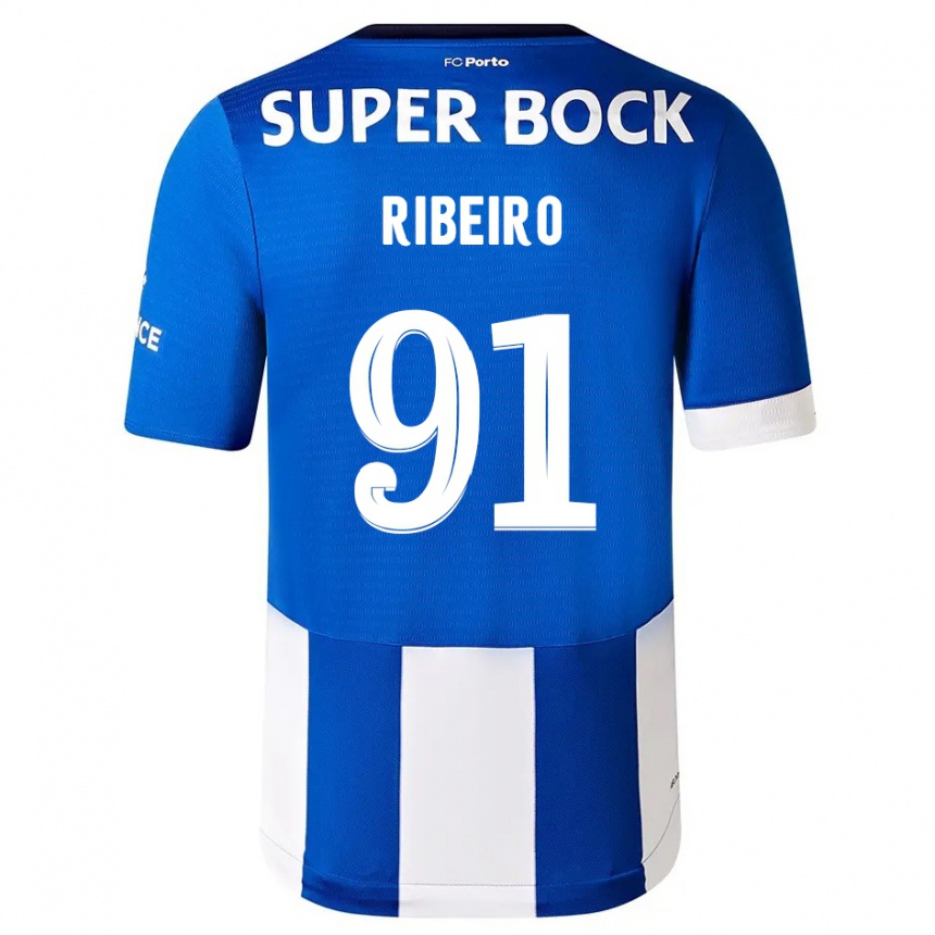 Damen Fußball Gonçalo Ribeiro #91 Blau Weiss Heimtrikot Trikot 2023/24 T-Shirt Luxemburg