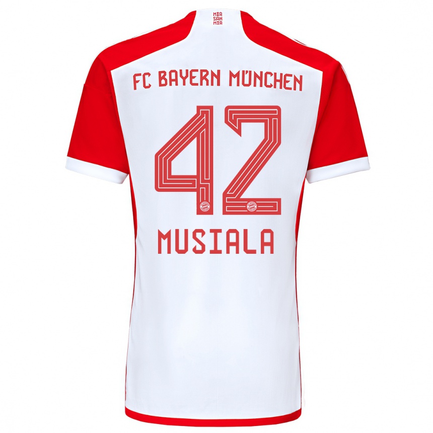 Damen Fußball Jamal Musiala #42 Rot-Weiss Heimtrikot Trikot 2023/24 T-Shirt Luxemburg