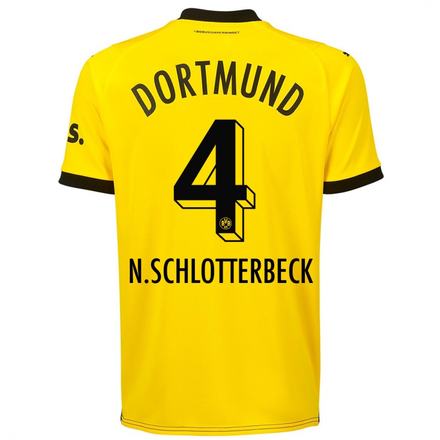 Damen Fußball Nico Schlotterbeck #4 Gelb Heimtrikot Trikot 2023/24 T-Shirt Luxemburg