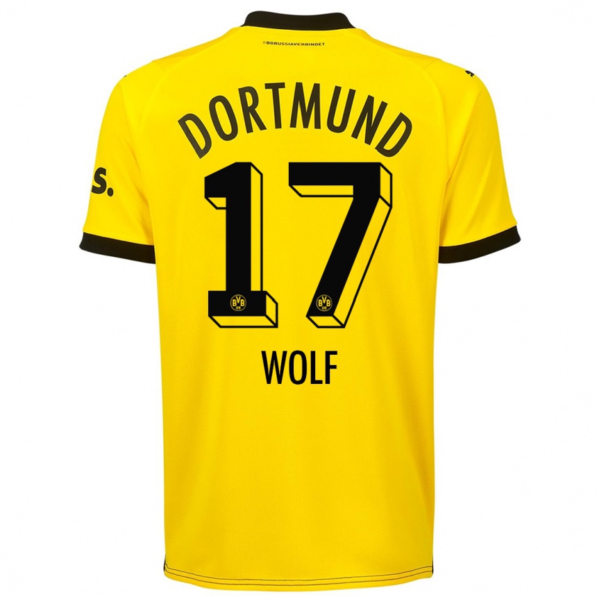 Damen Fußball Marius Wolf #17 Gelb Heimtrikot Trikot 2023/24 T-Shirt Luxemburg