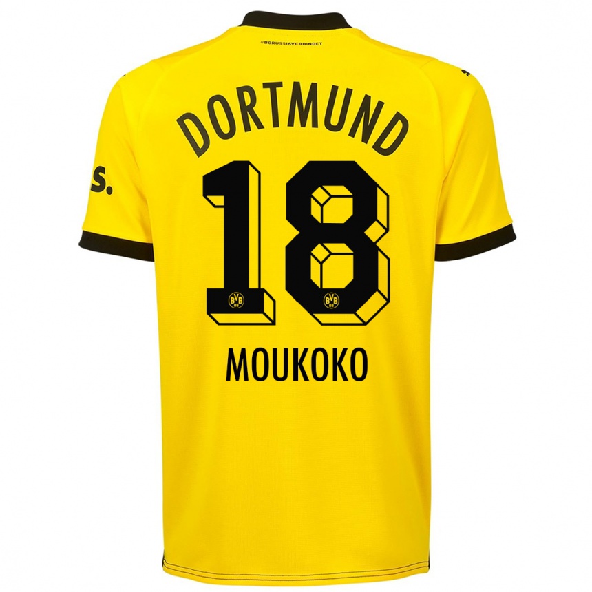 Damen Fußball Youssoufa Moukoko #18 Gelb Heimtrikot Trikot 2023/24 T-Shirt Luxemburg