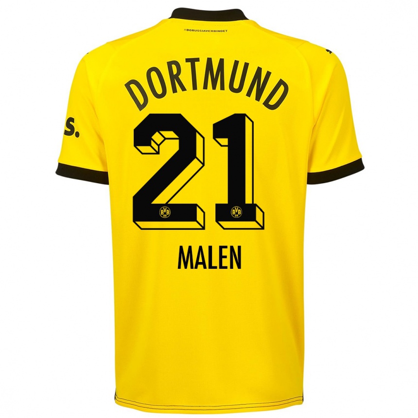 Damen Fußball Donyell Malen #21 Gelb Heimtrikot Trikot 2023/24 T-Shirt Luxemburg