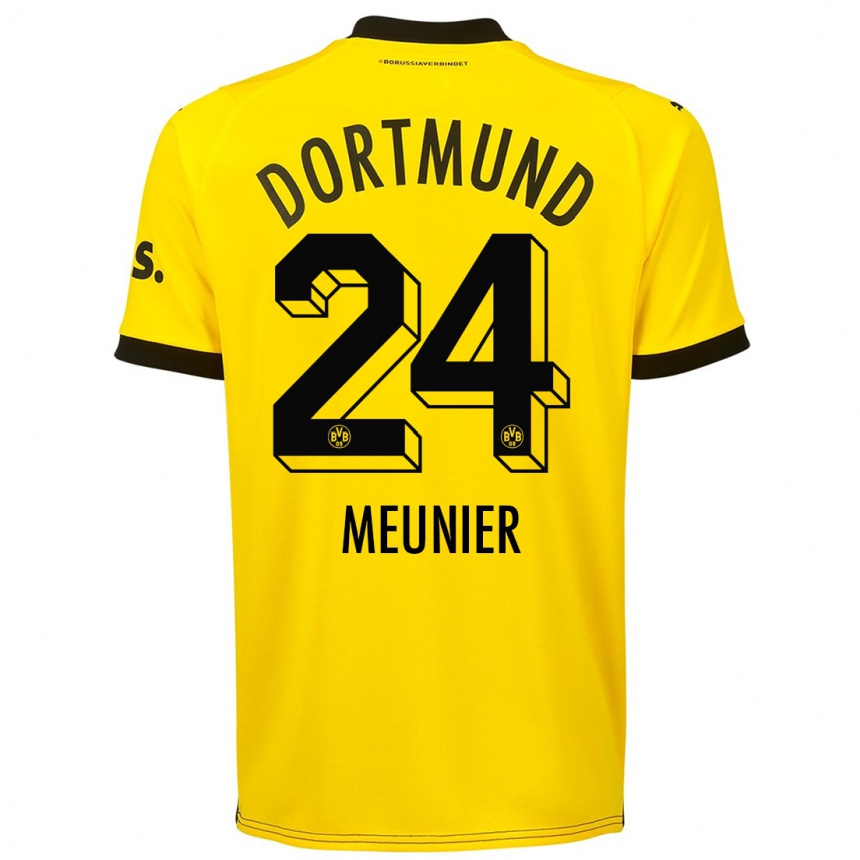 Damen Fußball Thomas Meunier #24 Gelb Heimtrikot Trikot 2023/24 T-Shirt Luxemburg