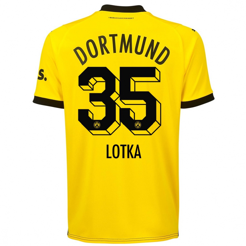 Damen Fußball Marcel Lotka #35 Gelb Heimtrikot Trikot 2023/24 T-Shirt Luxemburg