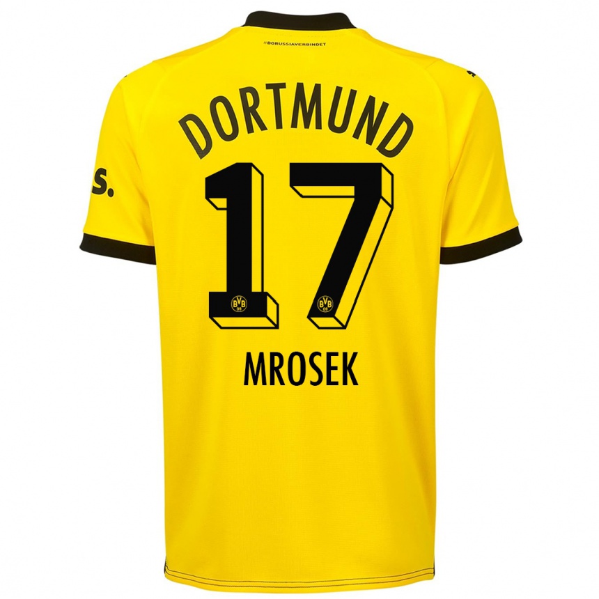 Damen Fußball Noah Mrosek #17 Gelb Heimtrikot Trikot 2023/24 T-Shirt Luxemburg