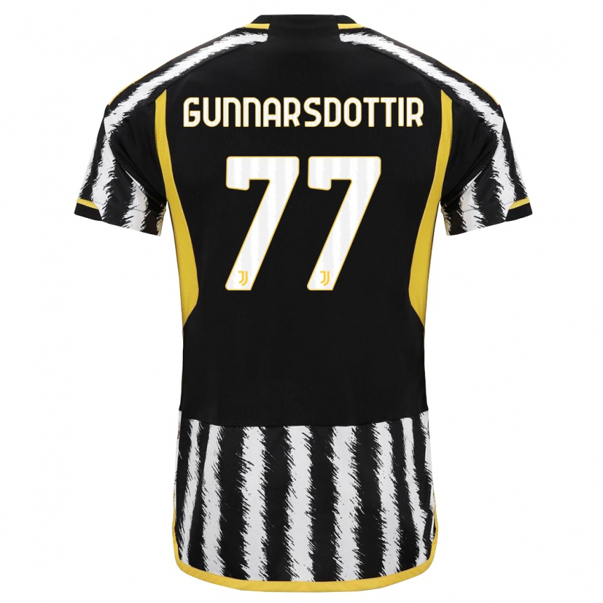 Damen Fußball Sara Bjork Gunnarsdottir #77 Schwarz-Weiss Heimtrikot Trikot 2023/24 T-Shirt Luxemburg