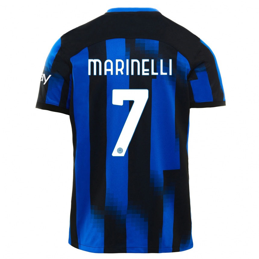 Damen Fußball Gloria Marinelli #7 Schwarz Blau Heimtrikot Trikot 2023/24 T-Shirt Luxemburg