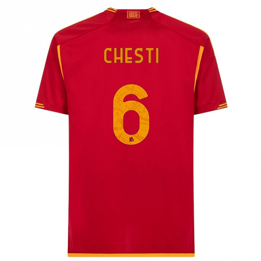 Damen Fußball Francesco Chesti #6 Rot Heimtrikot Trikot 2023/24 T-Shirt Luxemburg