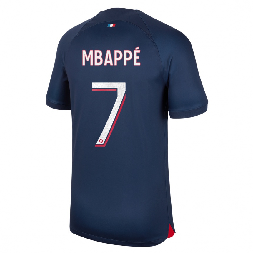 Damen Fußball Kylian Mbappe #7 Blau Rot Heimtrikot Trikot 2023/24 T-Shirt Luxemburg