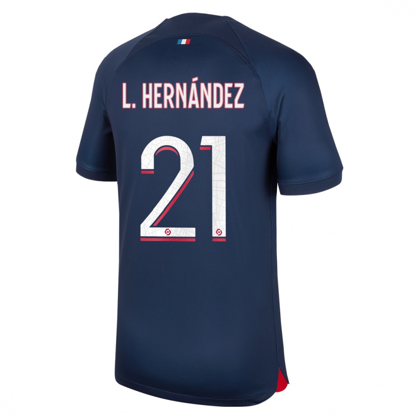 Damen Fußball Lucas Hernandez #21 Blau Rot Heimtrikot Trikot 2023/24 T-Shirt Luxemburg