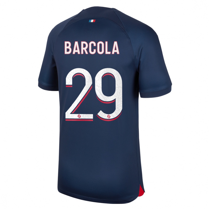 Damen Fußball Bradley Barcola #29 Blau Rot Heimtrikot Trikot 2023/24 T-Shirt Luxemburg