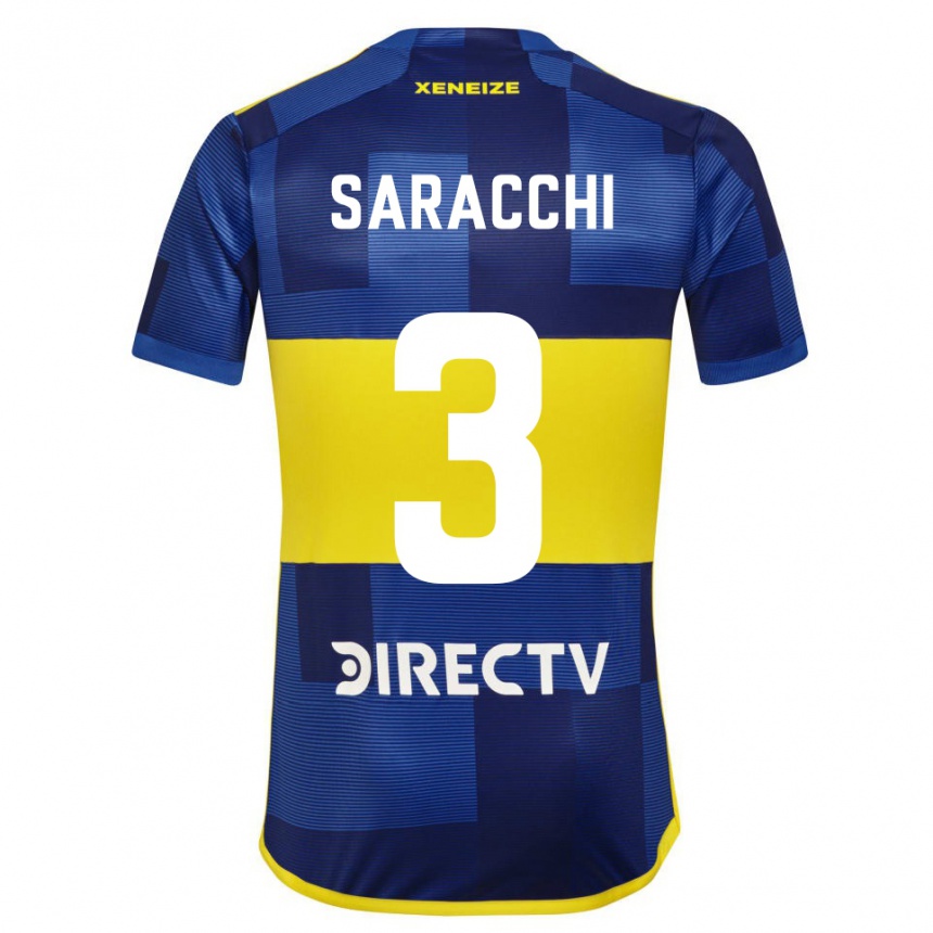 Damen Fußball Marcelo Saracchi #3 Dunkelblau Gelb Heimtrikot Trikot 2023/24 T-Shirt Luxemburg